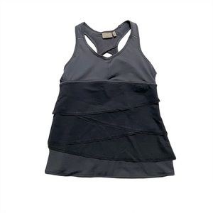 Athleta Black Grey Scallop Ruffle Style Athletic Racerback Tank Top Size Medium